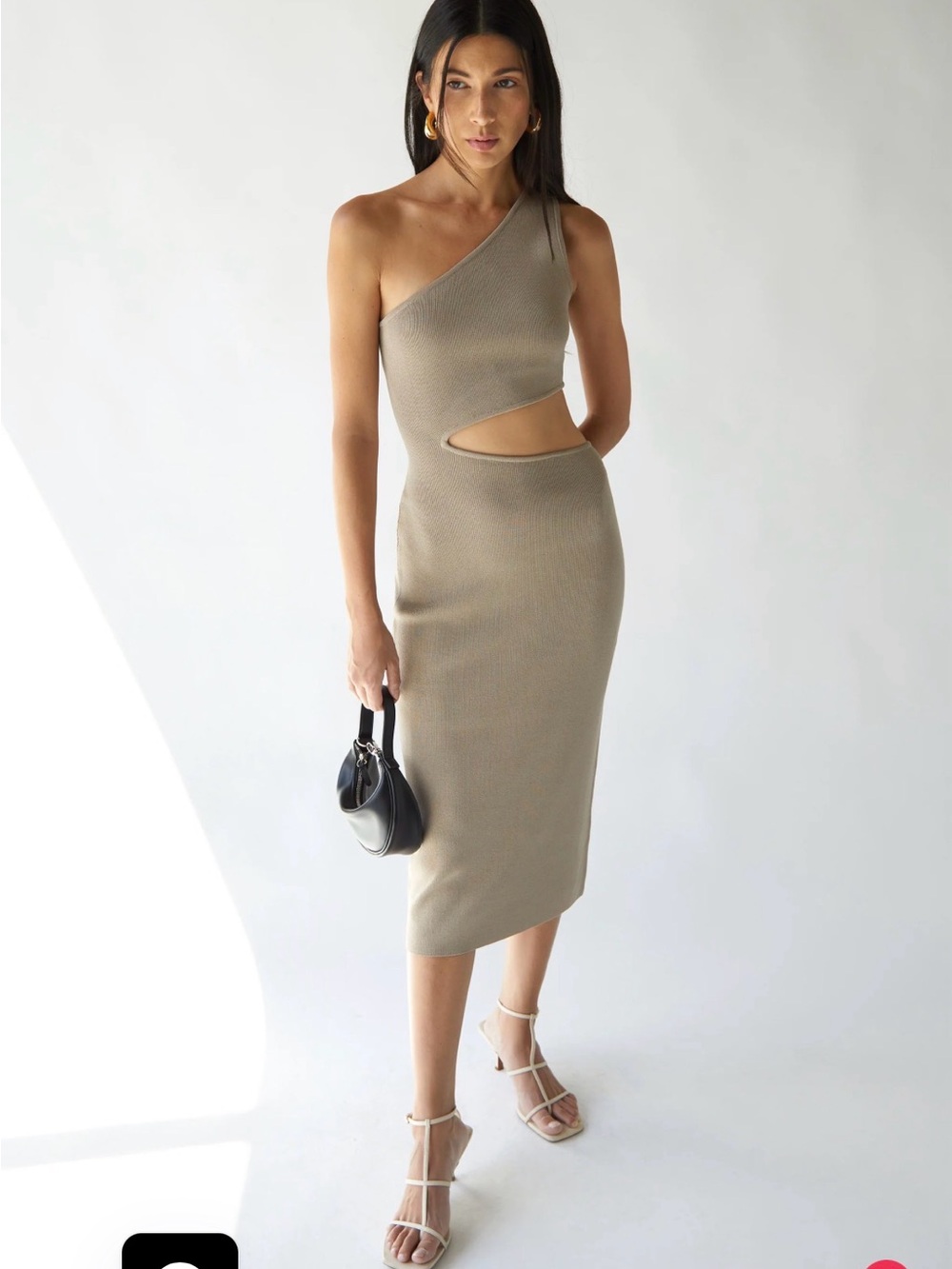 Oak and Fort One-Shoulder Cutout Midi Dress in Taupe